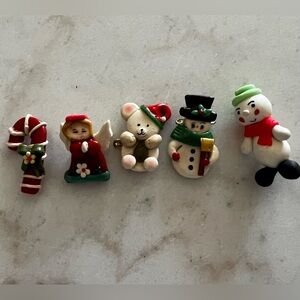 Vintage Handmade Hand painted Clay Christmas Brooch Pins Lot Of 5